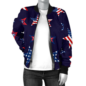 USA Star Pattern Theme Women Bomber Jacket