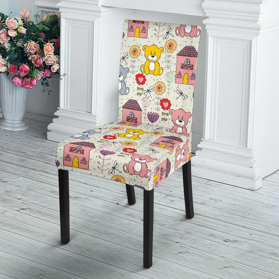 Teddy Bear Pattern Print Design 04 Dining Chair Slipcover