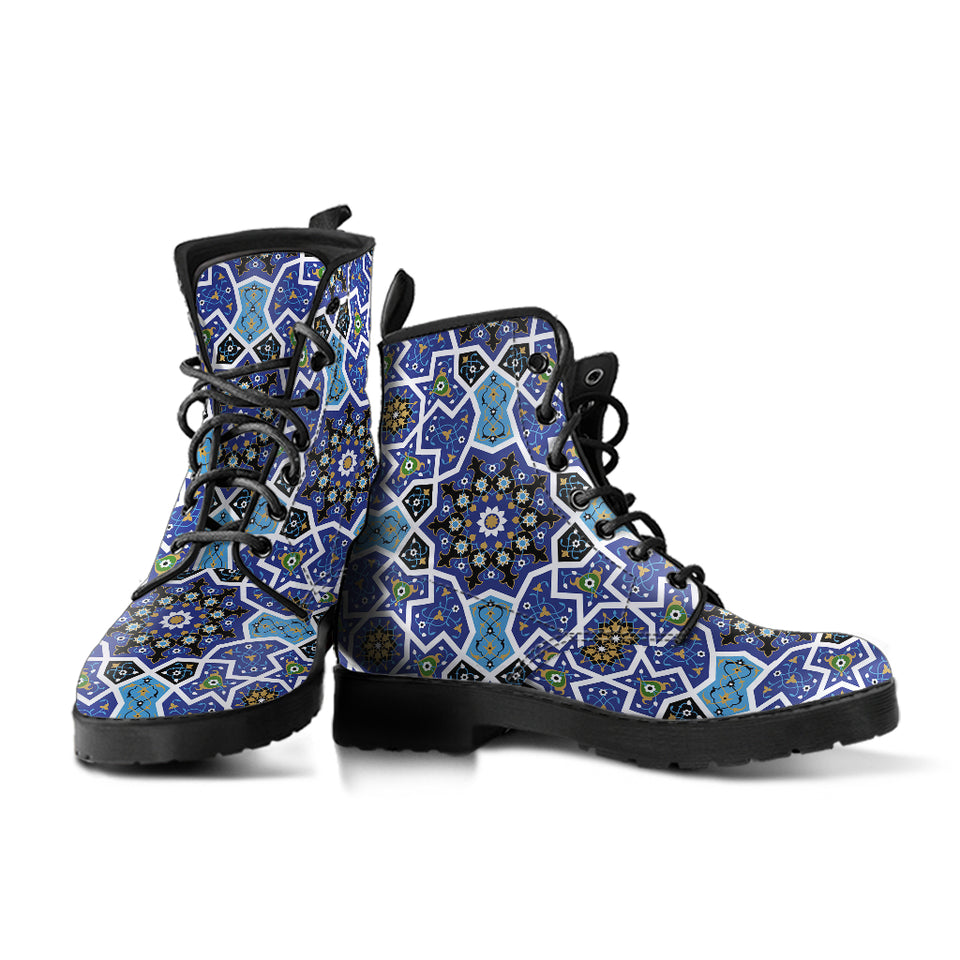 Blue Arabic Morocco Pattern Leather Boots