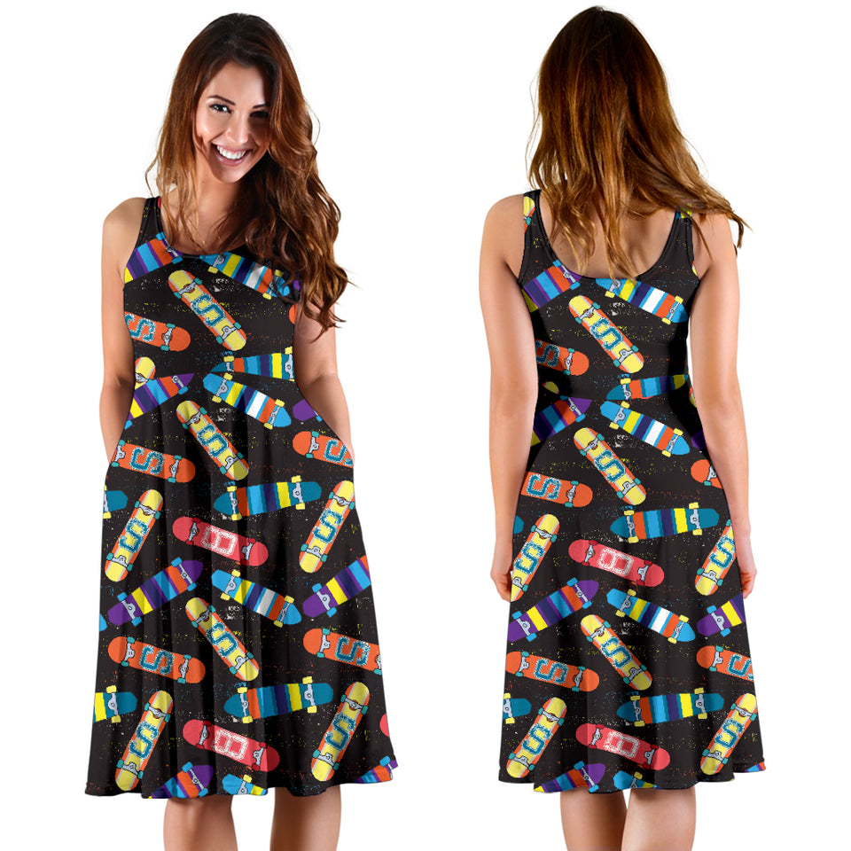 Skate Board Pattern Print Design 02 Sleeveless Midi Dress