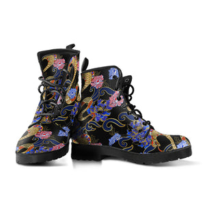 Snake Flower Pattern Leather Boots