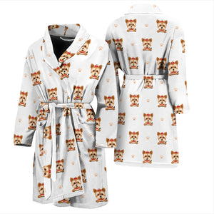 Yorkshire Terrier Pattern Print Design 03 Men Bathrobe