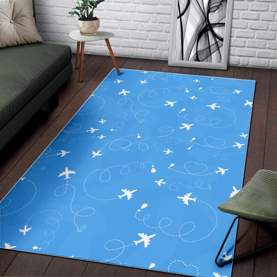 Airplane Pattern Blue Background Area Rug