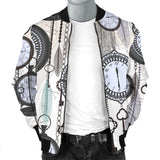 Vintage Clock Pattern Men Bomber Jacket