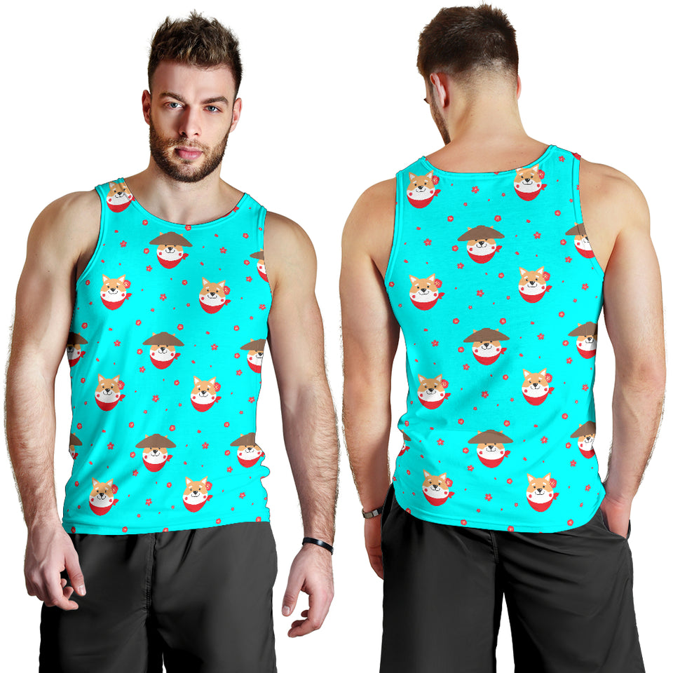 Shiba Inu Japanese Hat Pattern Men Tank Top