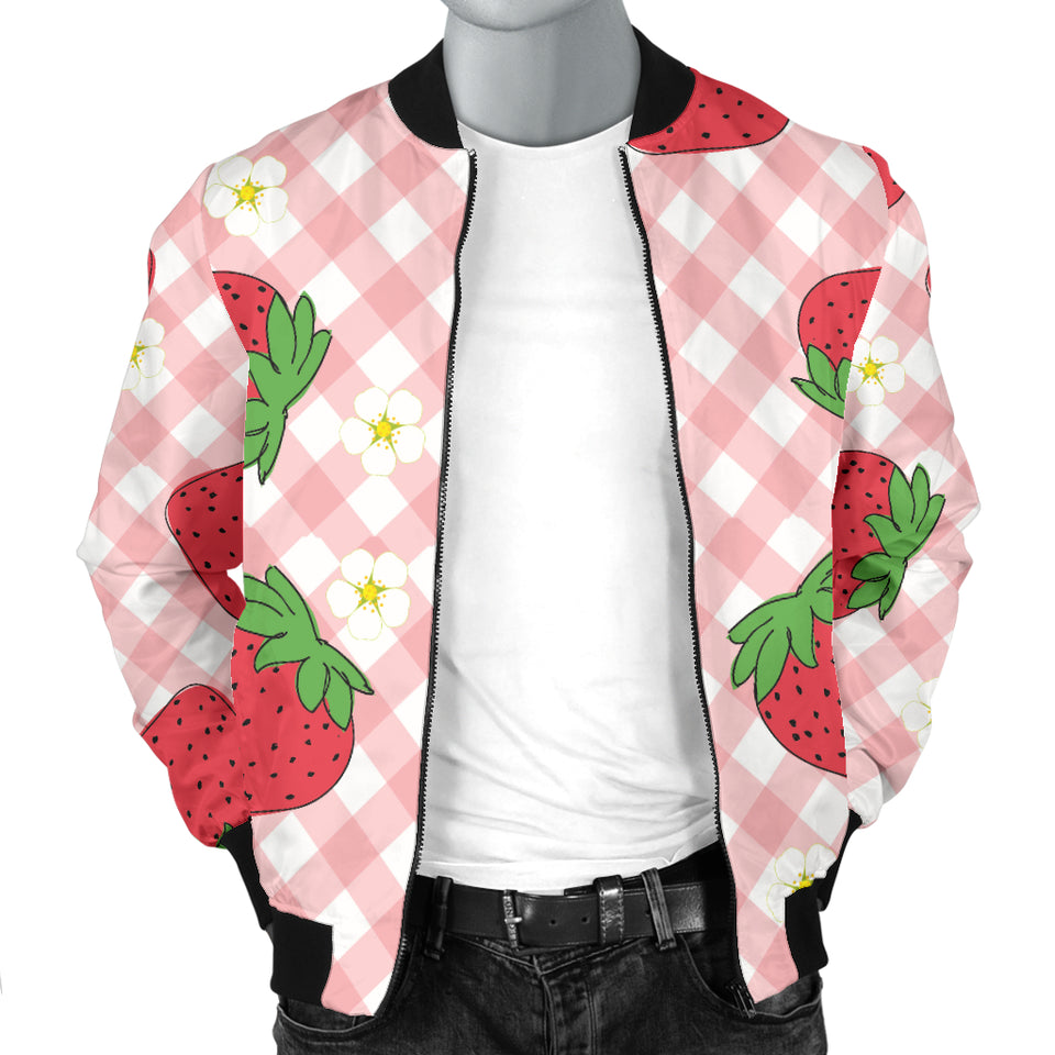 Strawberry Pattern Stripe Background Men Bomber Jacket