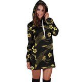 Gold Japanese Theme Pattern Women Hoodie Dress