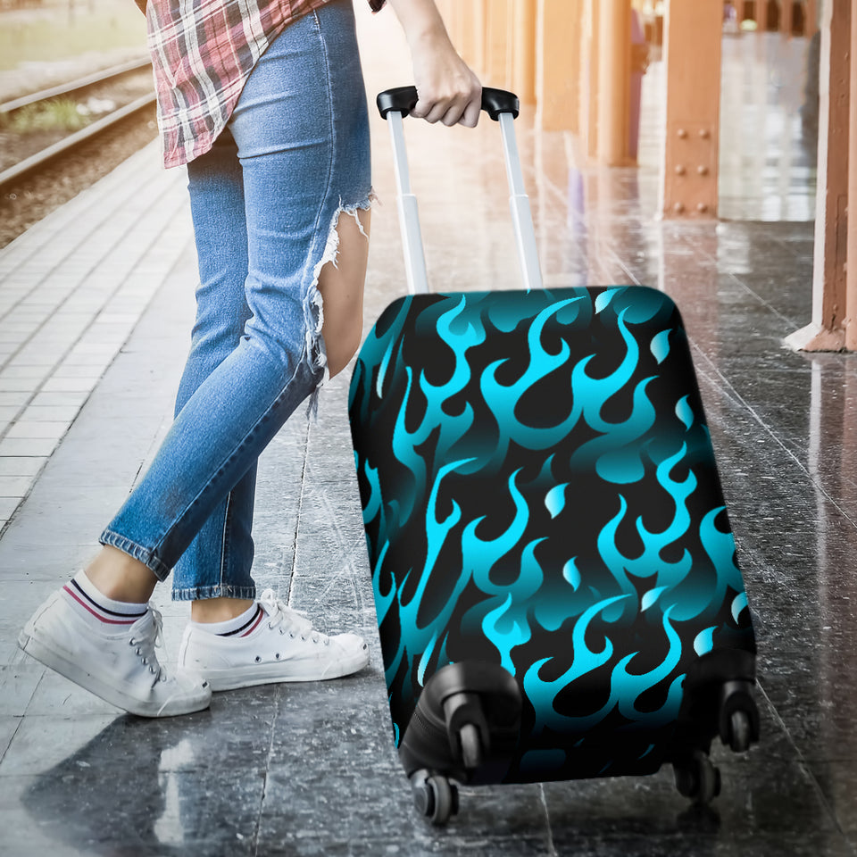 Blue Flame Fire Pattern Background Luggage Covers