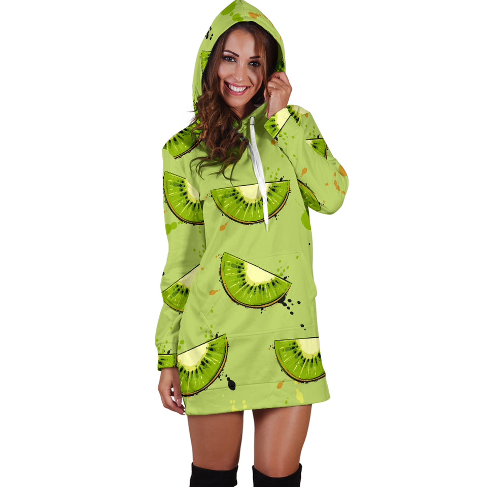 Kiwi Pattern Background Women Hoodie Dress