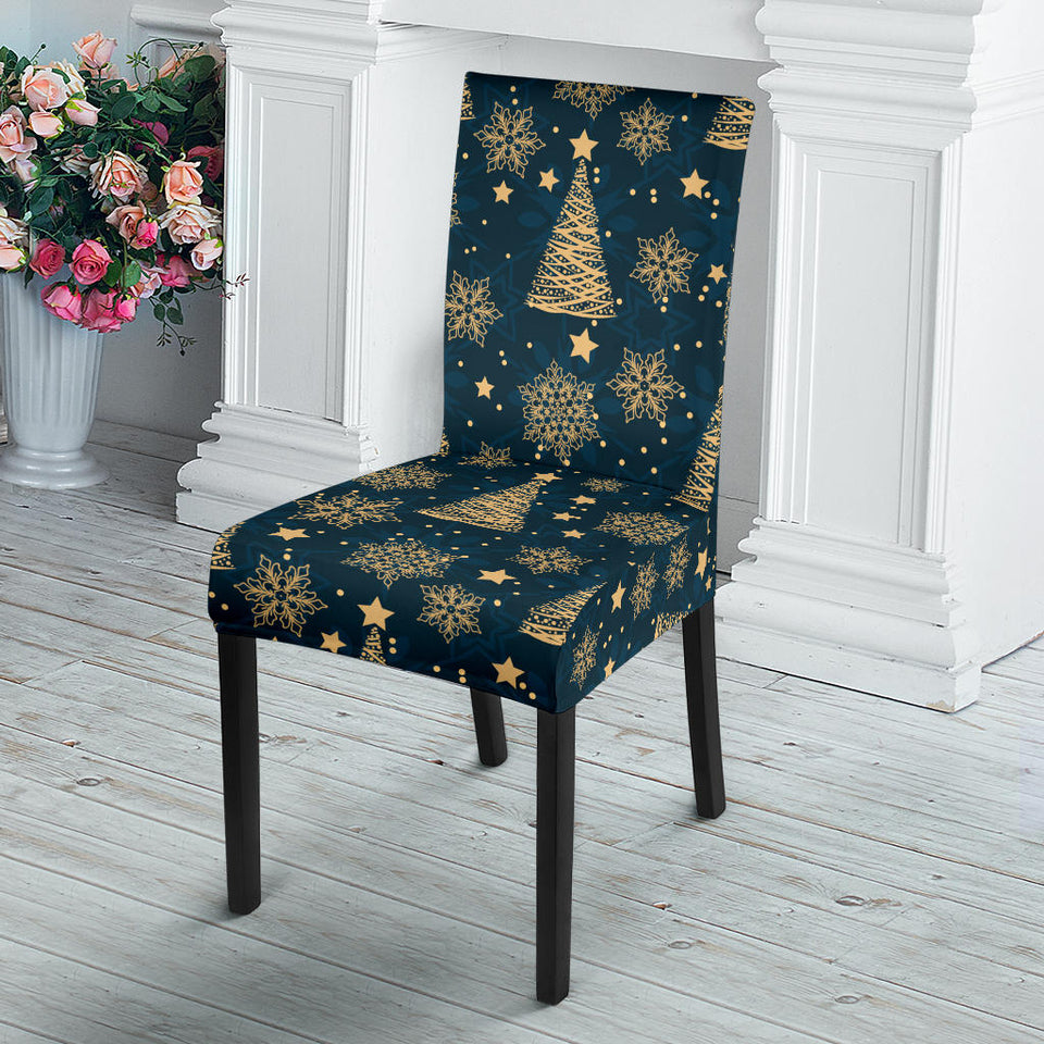 Gold Snowflake Chirstmas Pattern Dining Chair Slipcover