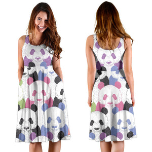 Colorful Panda Pattern Sleeveless Midi Dress