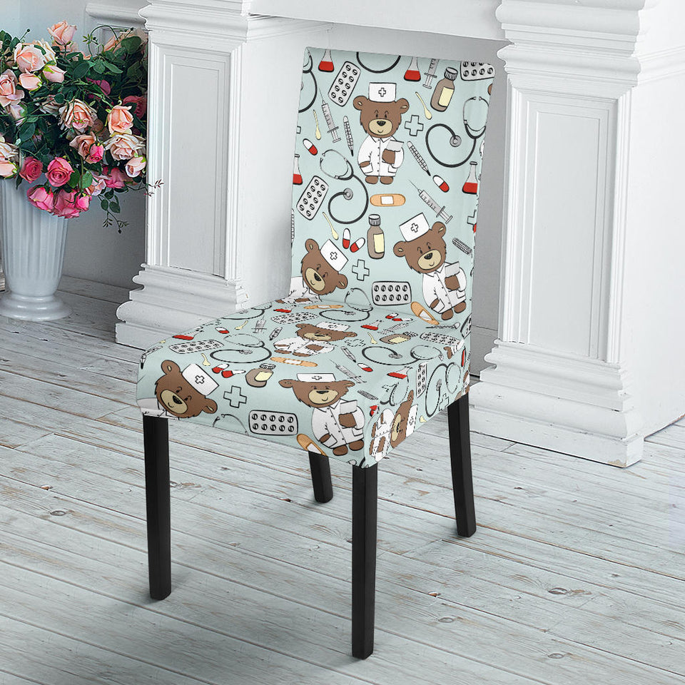 Teddy Bear Pattern Print Design 02 Dining Chair Slipcover