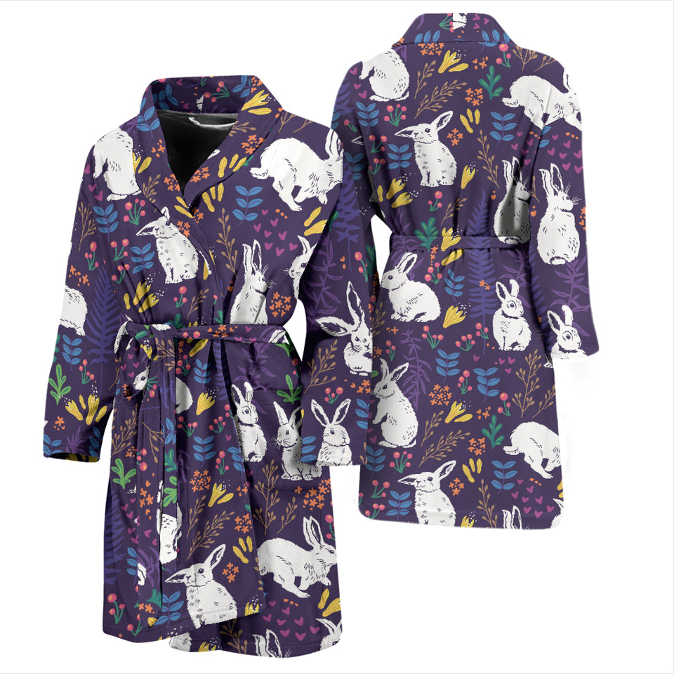 Rabbit Leaves Pattern Men Bathrobe