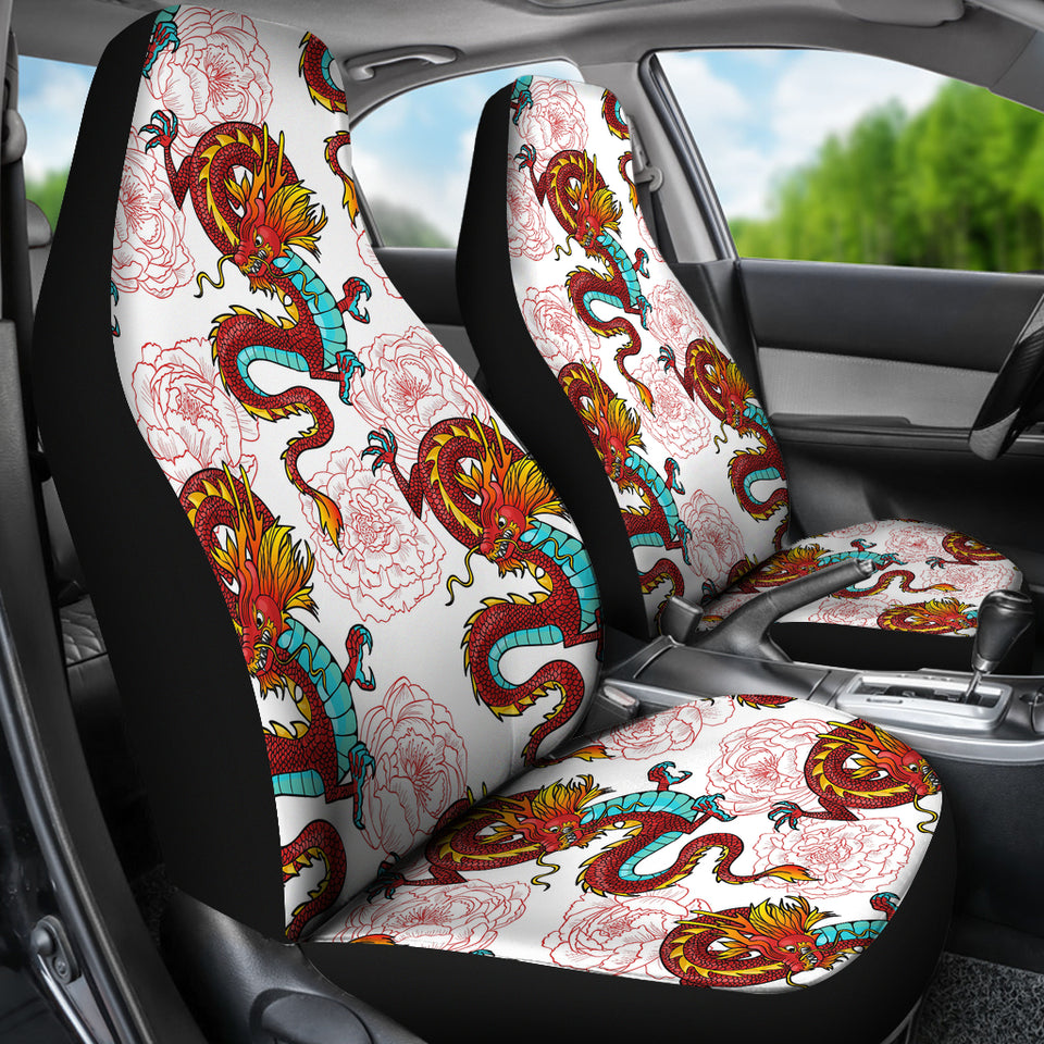 Red Dragon Hibiscus Pattern Universal Fit Car Seat Covers