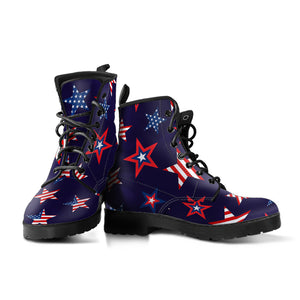USA Star Pattern Theme Leather Boots