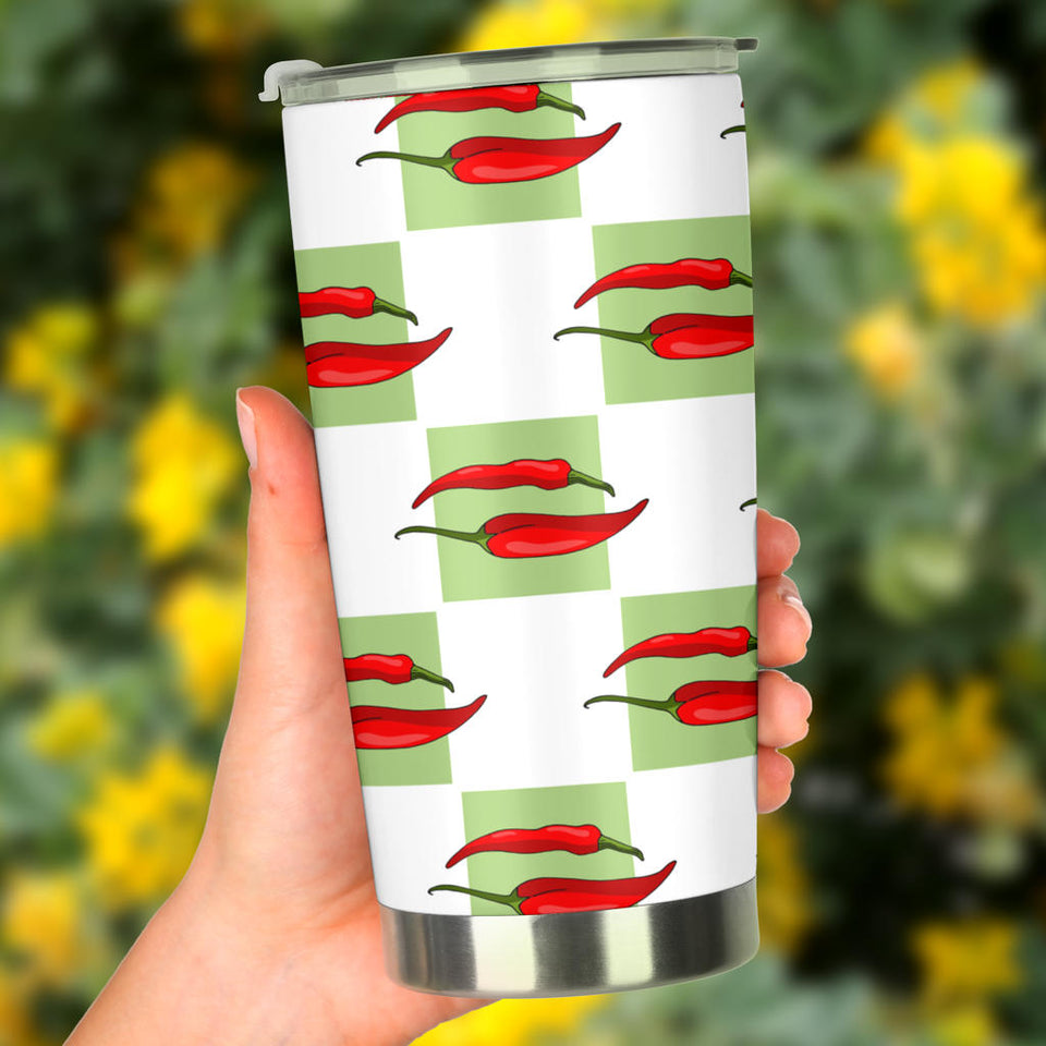 Red Chili Pattern Green White background Tumbler