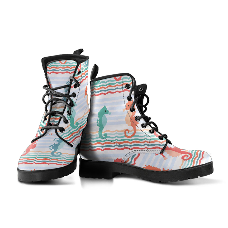 Seahorse Pattern Theme Leather Boots