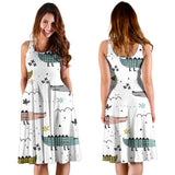 Cute Crocodile Pattern Sleeveless Midi Dress