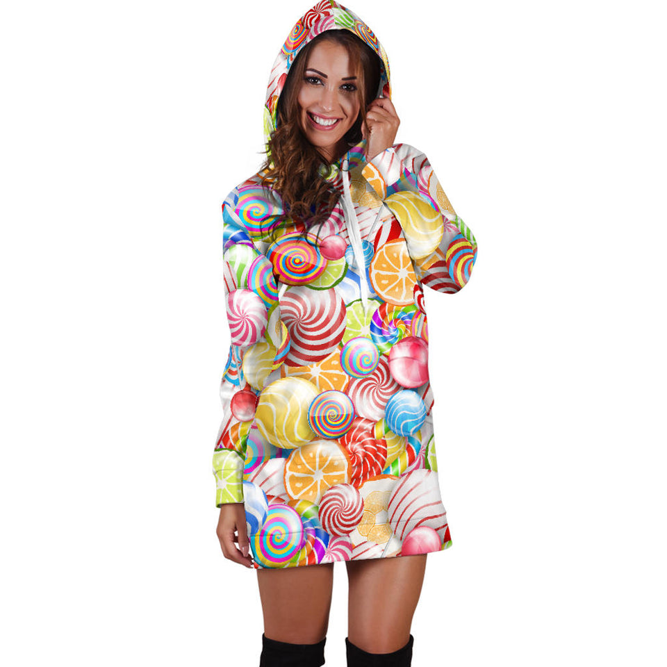 Candy Lollipop Pattern Women Hoodie Dress