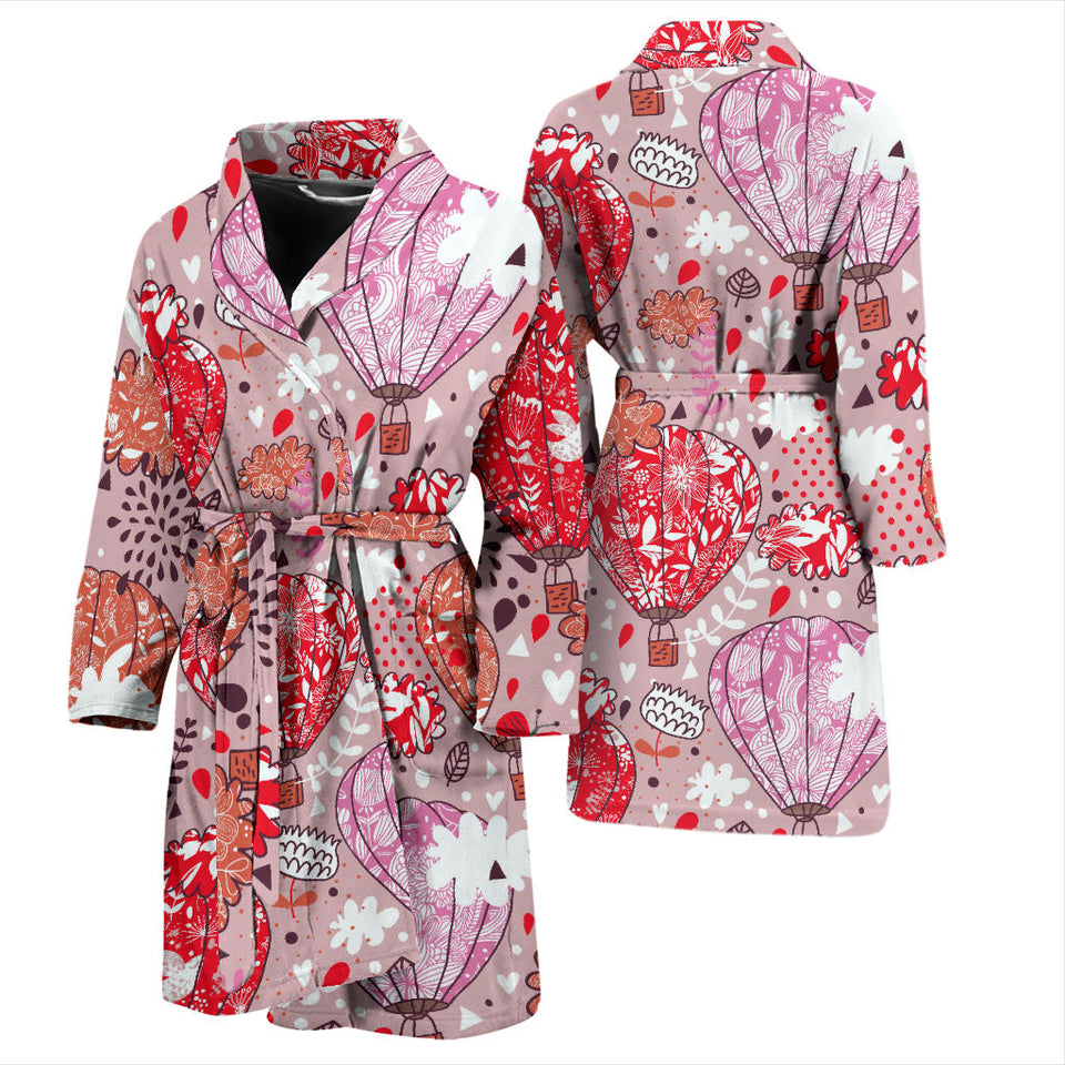 Red Pink Hot Air Balloon Pattern Men Bathrobe