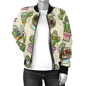 Cute Cactus Pattern Women Bomber Jacket