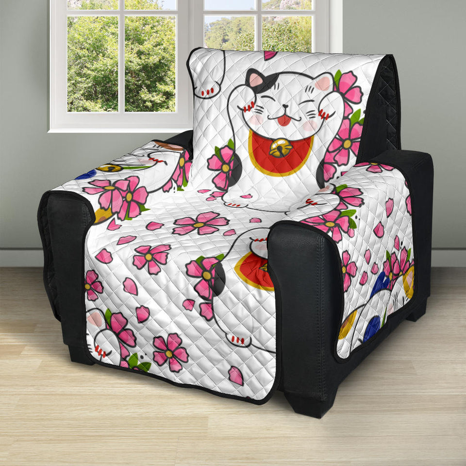 Meneki Neko Lucky Cat Sakura Flower Pattern Recliner Cover Protector