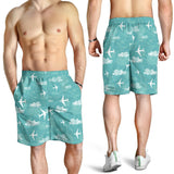 Airplane Cloud Pattern Green Background Men Shorts
