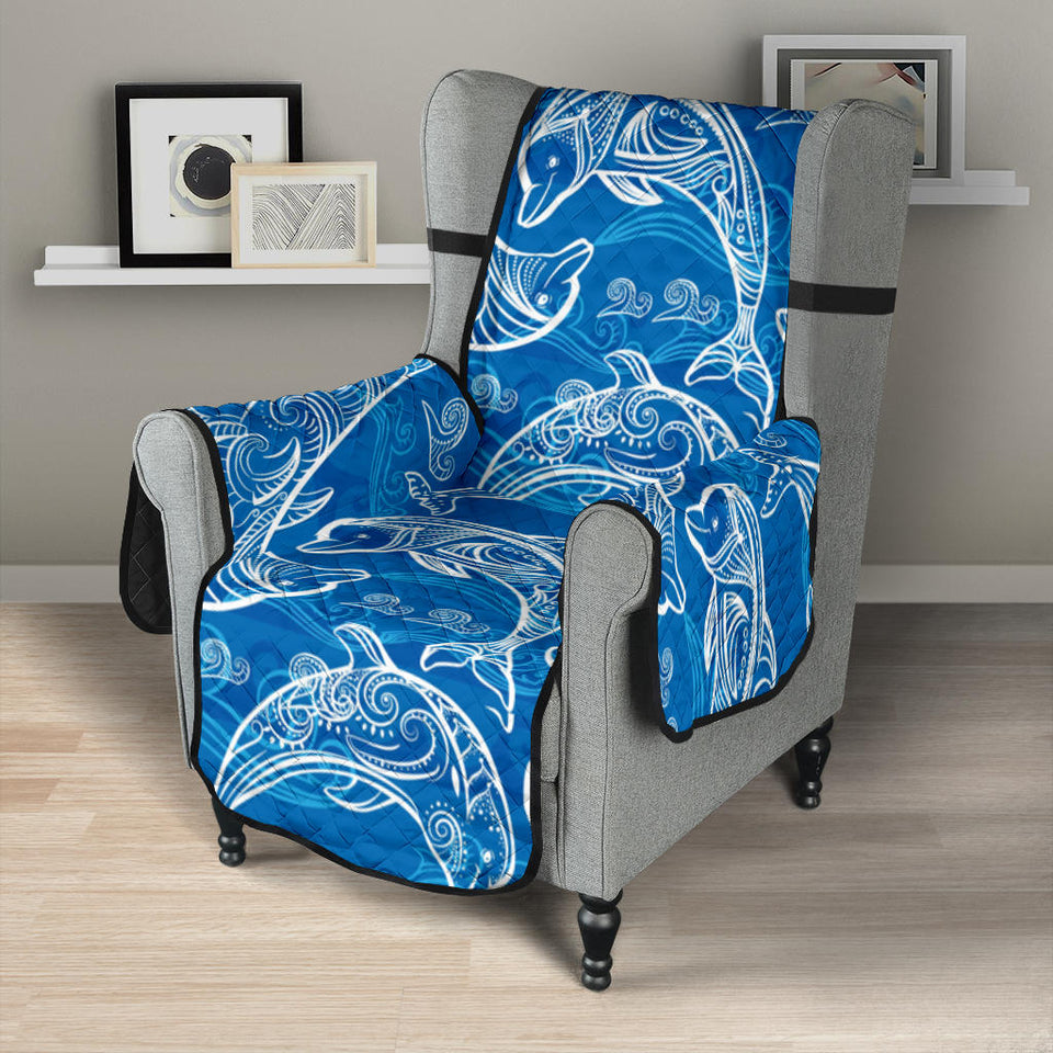 Dolphin Tribal Blue Pattern  Chair Cover Protector