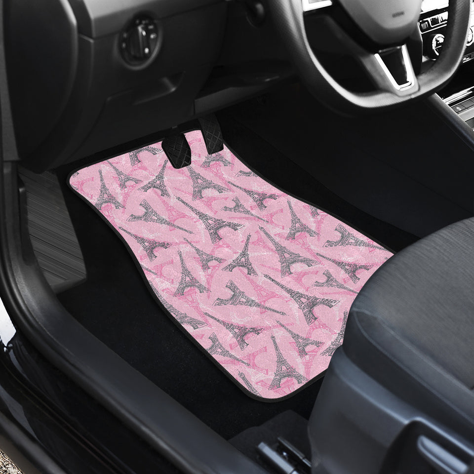 Eiffel Tower Pink Background Pattern Print Design 04 Front and Back Car Mats