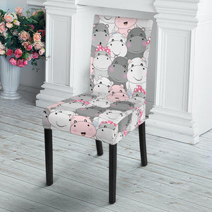 Hippopotamus Pattern Print Design 03 Dining Chair Slipcover