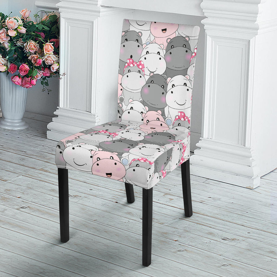 Hippopotamus Pattern Print Design 03 Dining Chair Slipcover
