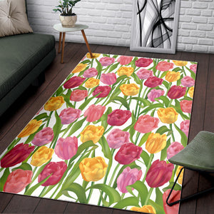 Pink Red Yellow Tulip Pattern Area Rug