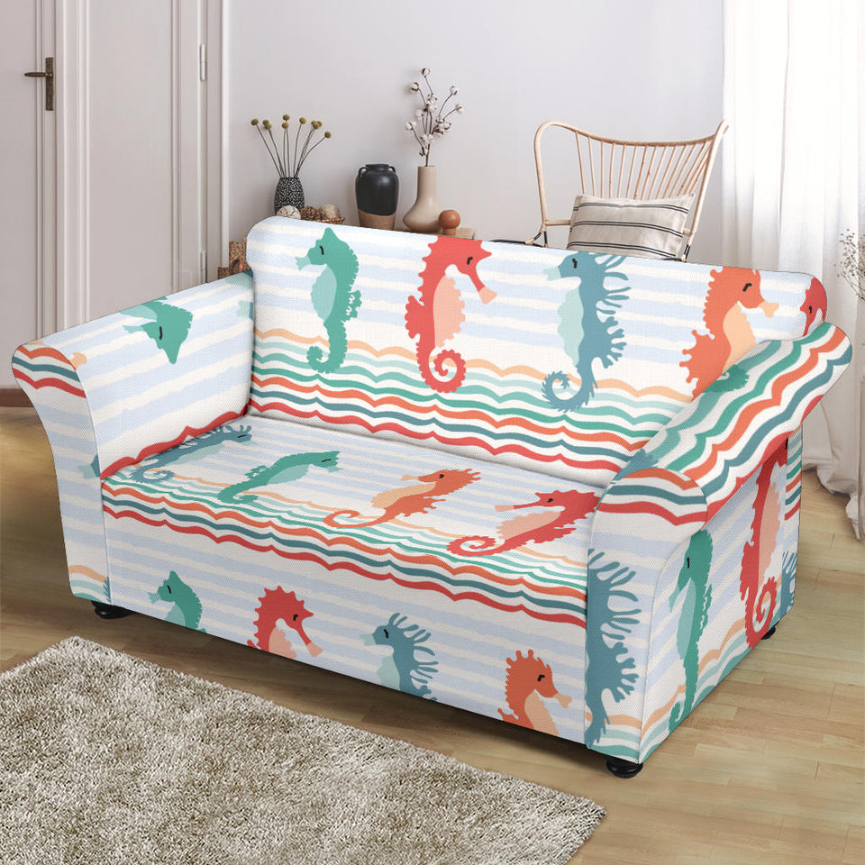 Seahorse Pattern Theme Loveseat Couch Slipcover