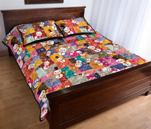 Snowman Colorful Theme Pattern Quilt Bed Set