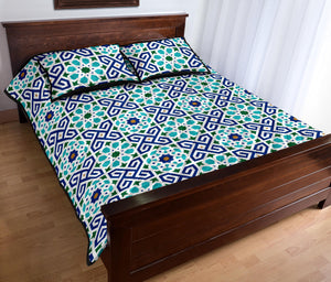 Blue Theme Arabic Morocco Pattern Quilt Bed Set