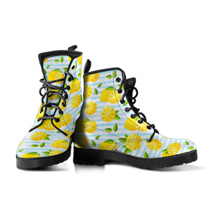 Lemon Pattern Stripe Background Leather Boots