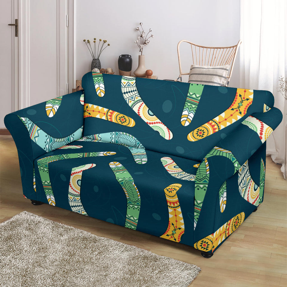 Boomerang Aboriginal Pattern Dark Background Loveseat Couch Slipcover