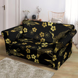 Gold Japanese Theme Pattern Loveseat Couch Slipcover