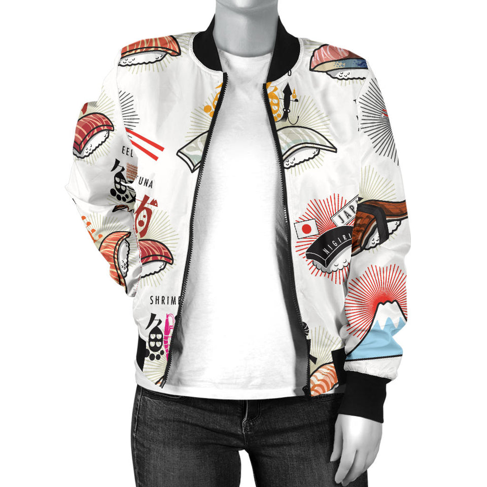 Sushi Japanese Pattern Women Bomber Jacket