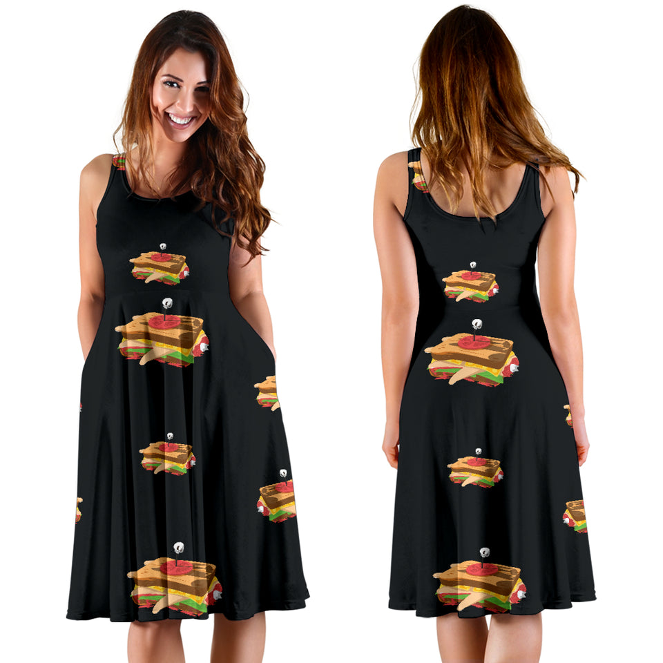 Sandwich Pattern Print Design 03 Sleeveless Midi Dress