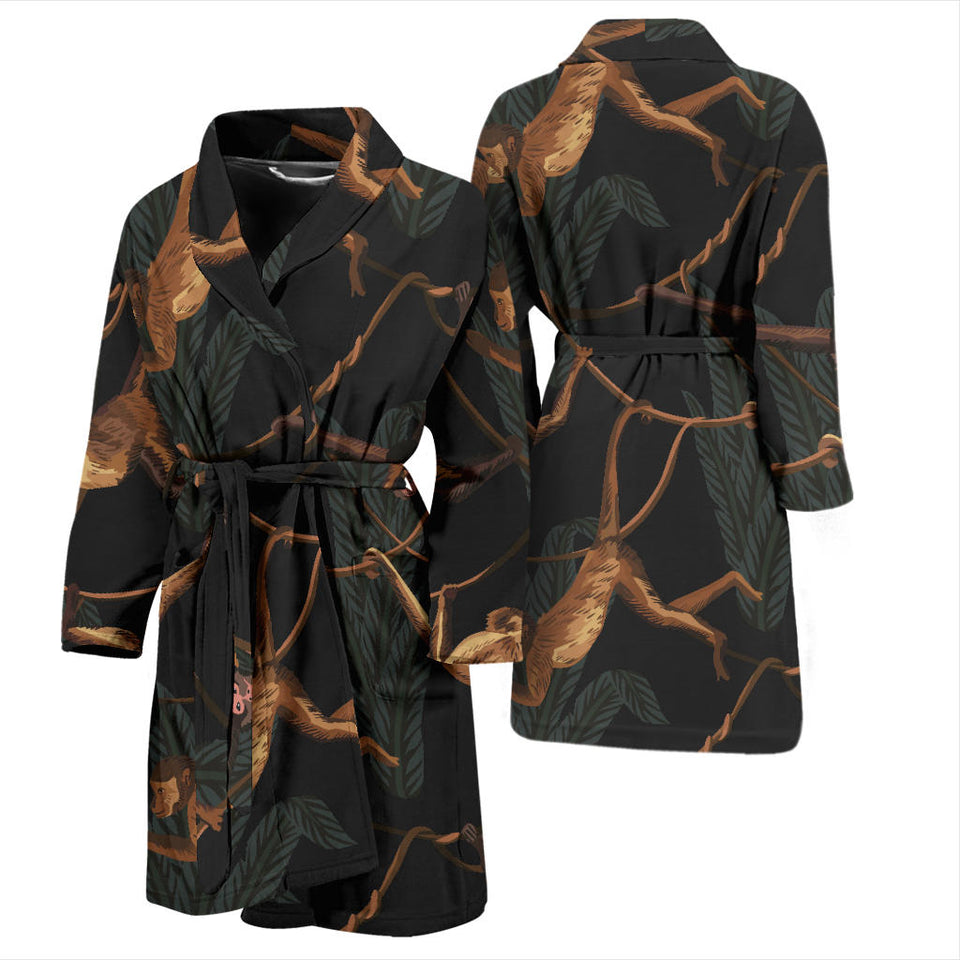 Monkey Pattern Black Background Men Bathrobe