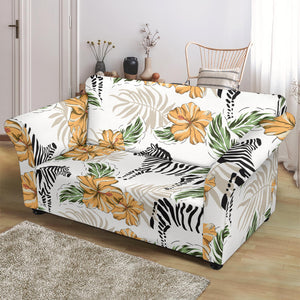 Zebra Hibiscus Pattern Loveseat Couch Slipcover