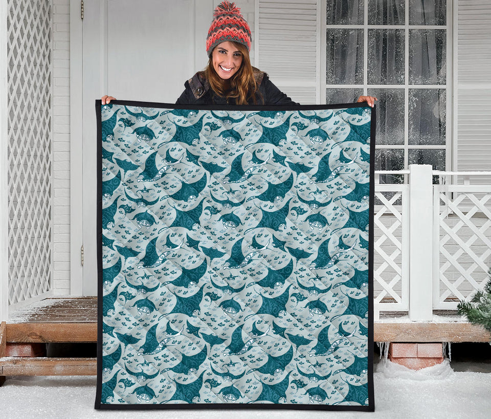 Stingray Pattern Print Design 01 Premium Quilt