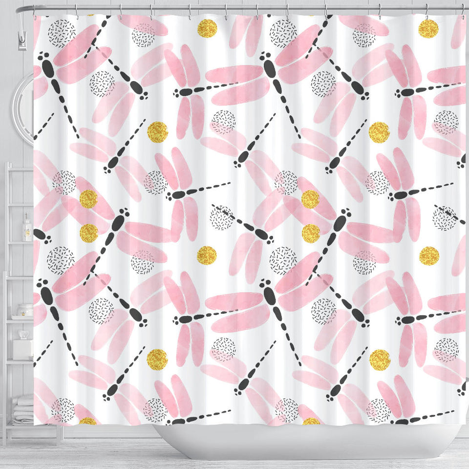 Pink Dragonfly Pattern Shower Curtain Fulfilled In US