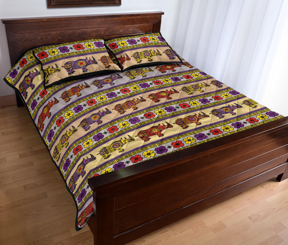 Rhino African Afro Dashiki Adinkra Kente Pattern Quilt Bed Set