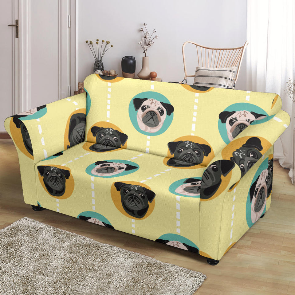 Pug Head Pattern Loveseat Couch Slipcover