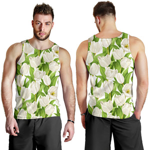 White Tulip Pattern Men Tank Top