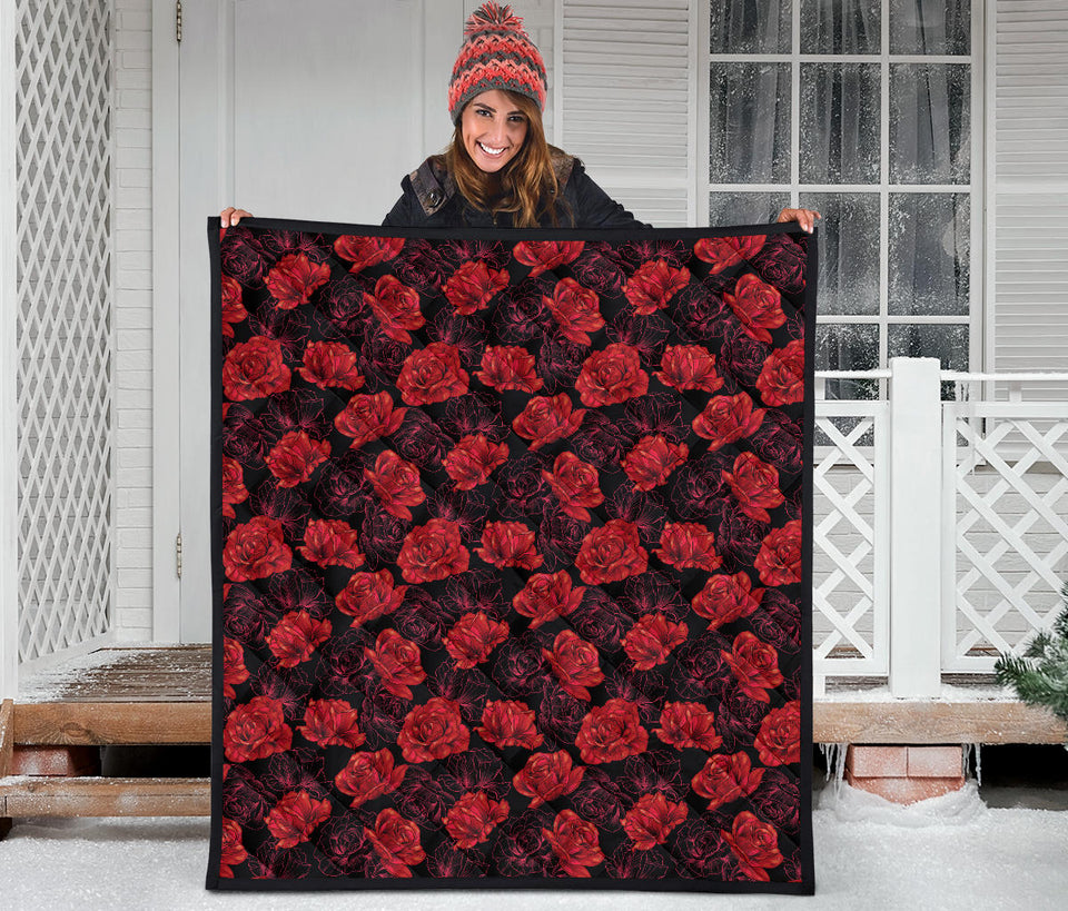 Rose Pattern Print Design 01 Premium Quilt