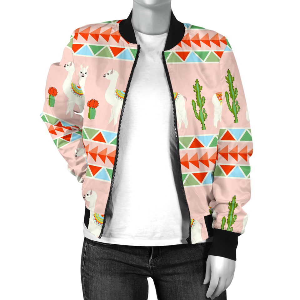 Llama Cactus Pattern background Women Bomber Jacket