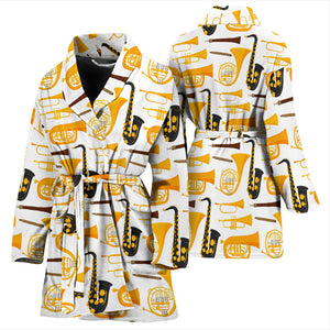 Saxophone Theme Pattern Women Bathrobe